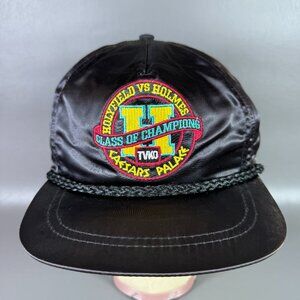 VTG 90s Caesars Palace Hat Holyfield Holmes Class of Champions Black Satin Rope